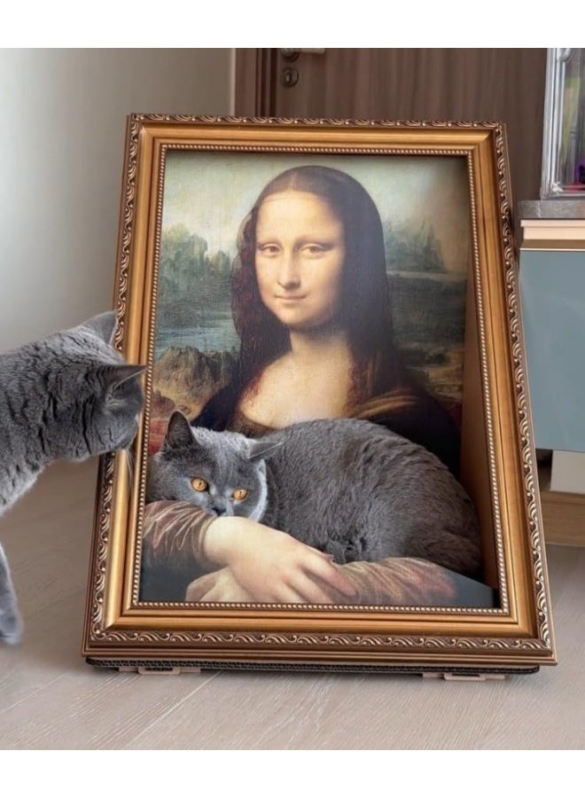 سرير خدش للقطط بتصميم الموناليزا | إطار فني بتأثير لوحة زيتية ثلاثية الأبعاد 4D | تصميم لوحة عالمية شهيرة | لوح خدش وعش للقطط - Image 3